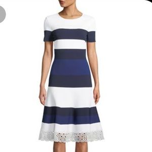 St John Striped Luxe Sculpture Knit Lace Tim Dress